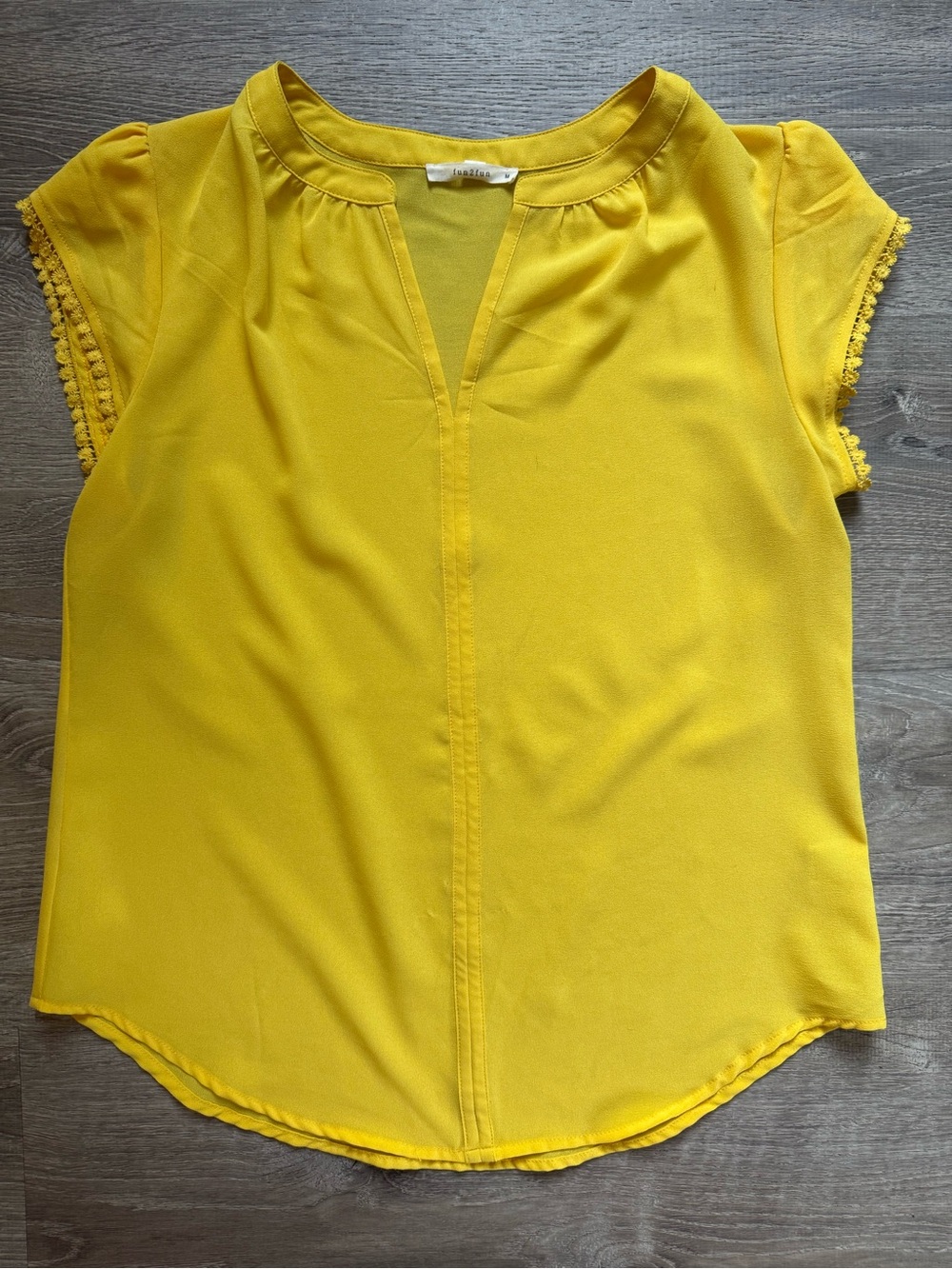 fun 2 fun Sunny Yellow Split-Neck Cap Sleeve Blouse
